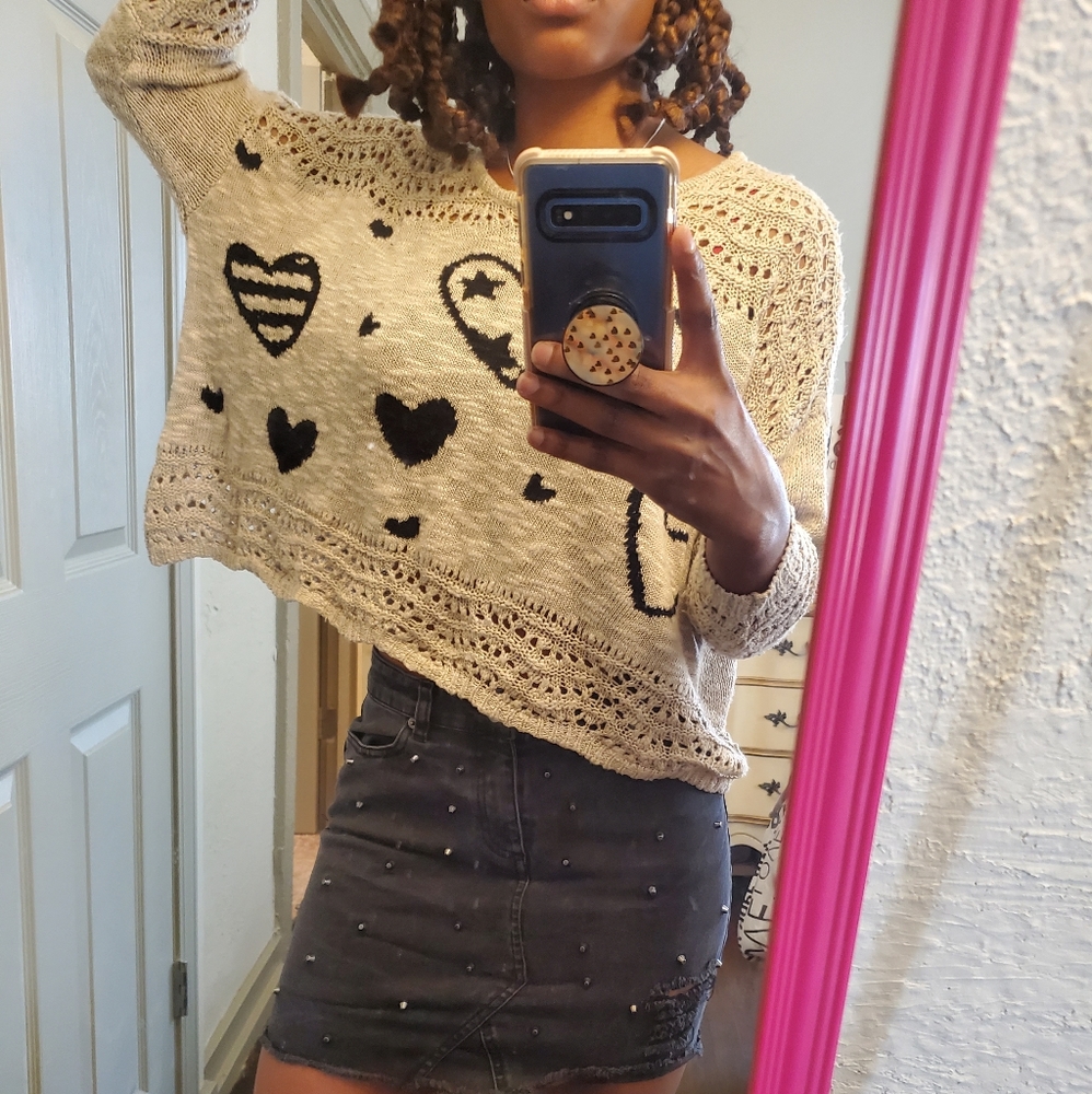 Rustic Heart Design Oversized Sweater